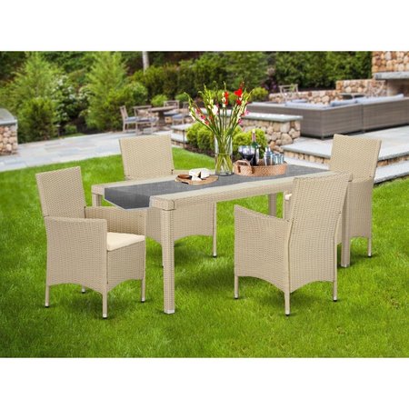 EAST WEST FURNITURE 5 Piece Luneburg Courtyard Wicker Dining Set - Cream LUVL5-53V